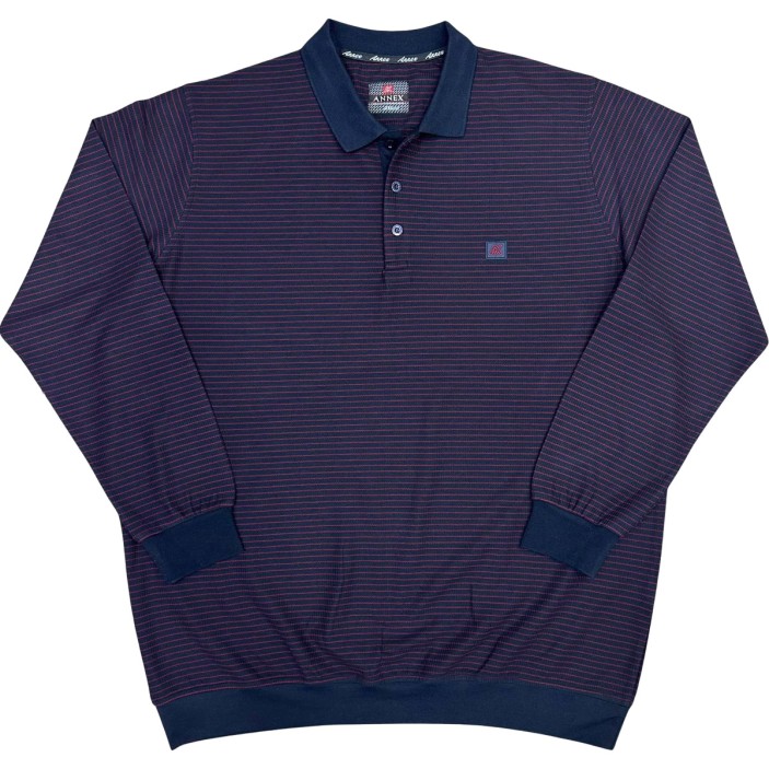 Bluza barbatesca bleumarin in dungi rosii si cu guler