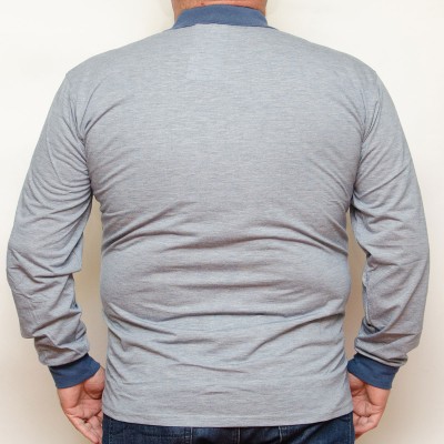 Bluza barbatesca subtire gri cu insertii bleumarin si cu guler