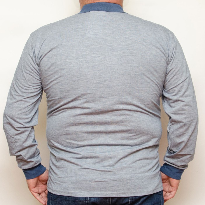 Bluza barbatesca subtire gri cu insertii bleumarin si cu guler