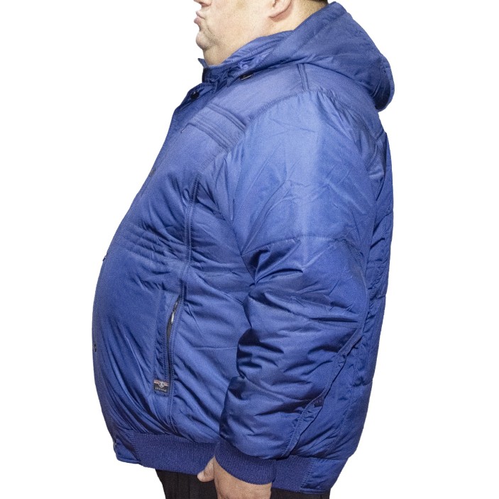 Geaca cu banda elastica barbati de iarna albastra din fas cu gluga