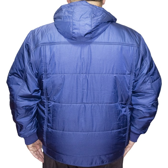Geaca cu banda elastica barbati de iarna albastra din fas cu gluga