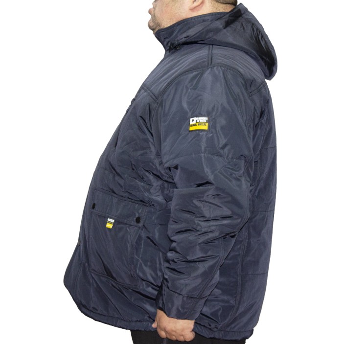 Geaca groasa bleumarin , dreapta pentru barbati din fas cu gluga