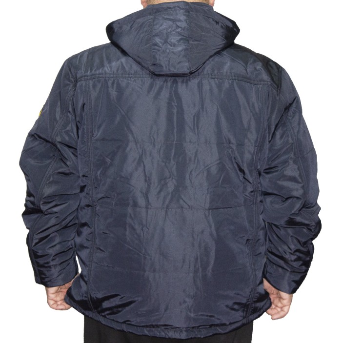 Geaca groasa bleumarin , dreapta pentru barbati din fas cu gluga