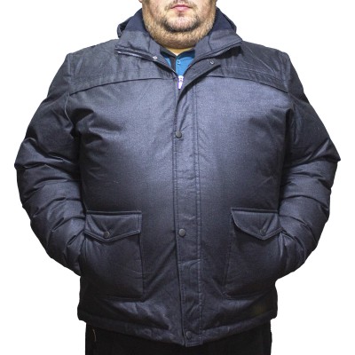 Geaca lunga barbati de iarna bleumarin din material impermeabil cu gluga 