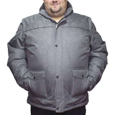 Geaca lunga barbati de iarna gri din material impermeabil cu gluga