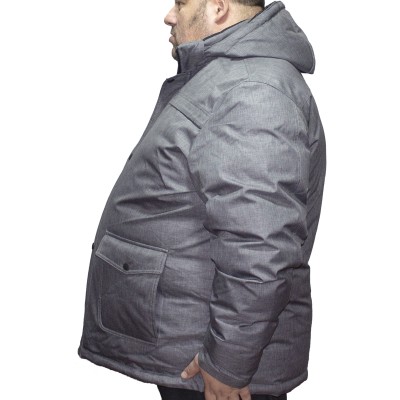 Geaca lunga barbati de iarna gri din material impermeabil cu gluga