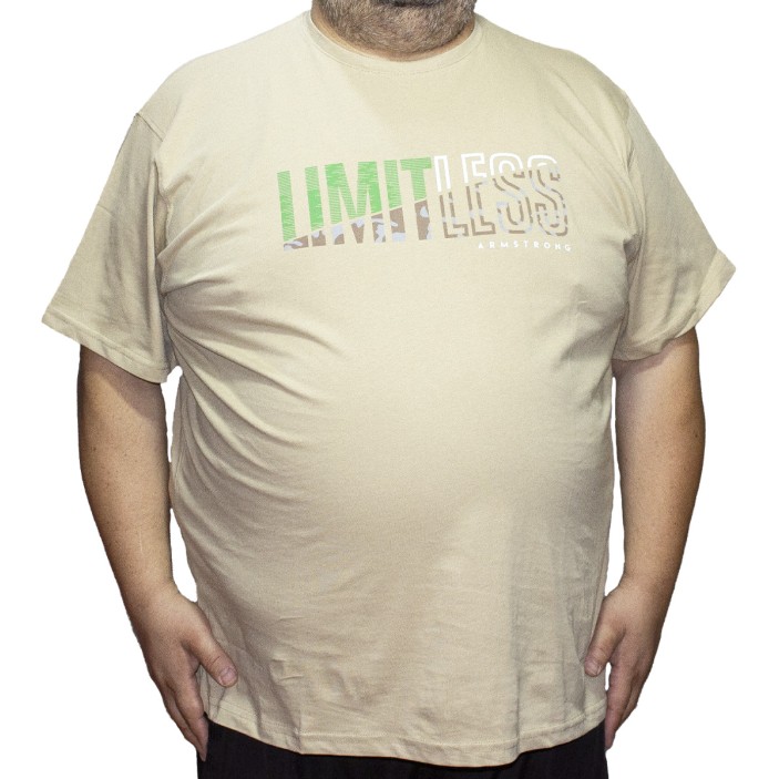 Tricou barbatesc bej cu imprimeu, croiala clasica
