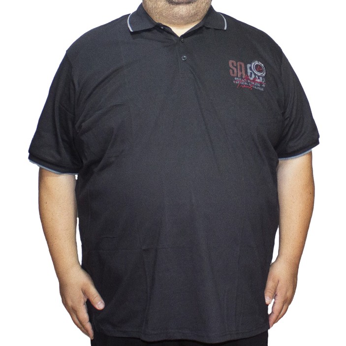 Tricou barbatesc polo negru cu imprimeu, croiala clasica