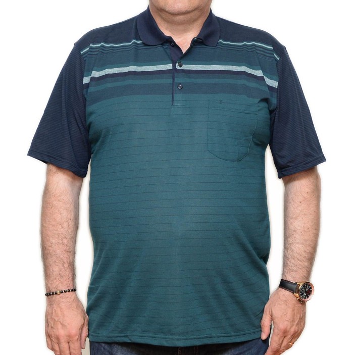Tricou verde-bleumarin in dungi cu guler