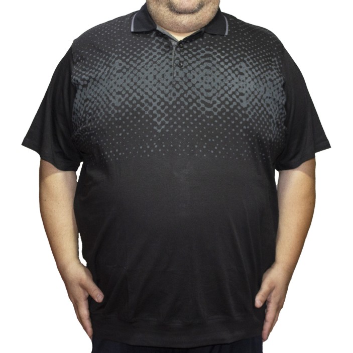 Tricou barbatesc negru cu imprimeu si cu guler, croiala clasica